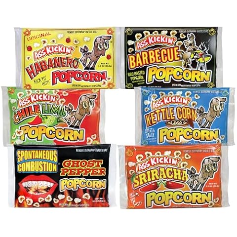 ASS KICKIN' Premium Microwave Popcorn – Variety Gift Pack (6) - Ultimate Spicy and Sweat Gourmet Gift - Try if you dare! Cover