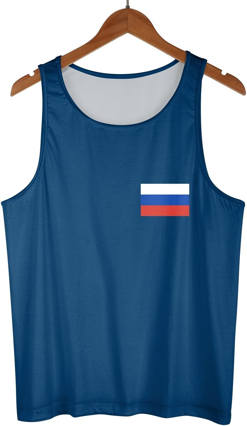Mens Russian Flag Tank Tops Russia Print Sleeveless Shirt Men Summer Fashion Clothing Plus Size Patriotic Print Tops