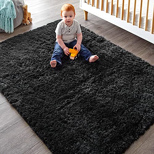 Ophanie Black Area Rugs for Bedroom Living Room, 4x6 Fluffy Fuzzy Shag Shaggy Carpet Soft Plush Furry Bedside Rug, Indoor Floor Rug for Kids Girls Boys Home Decor Aesthetic, Dorm Nursery - Image 6