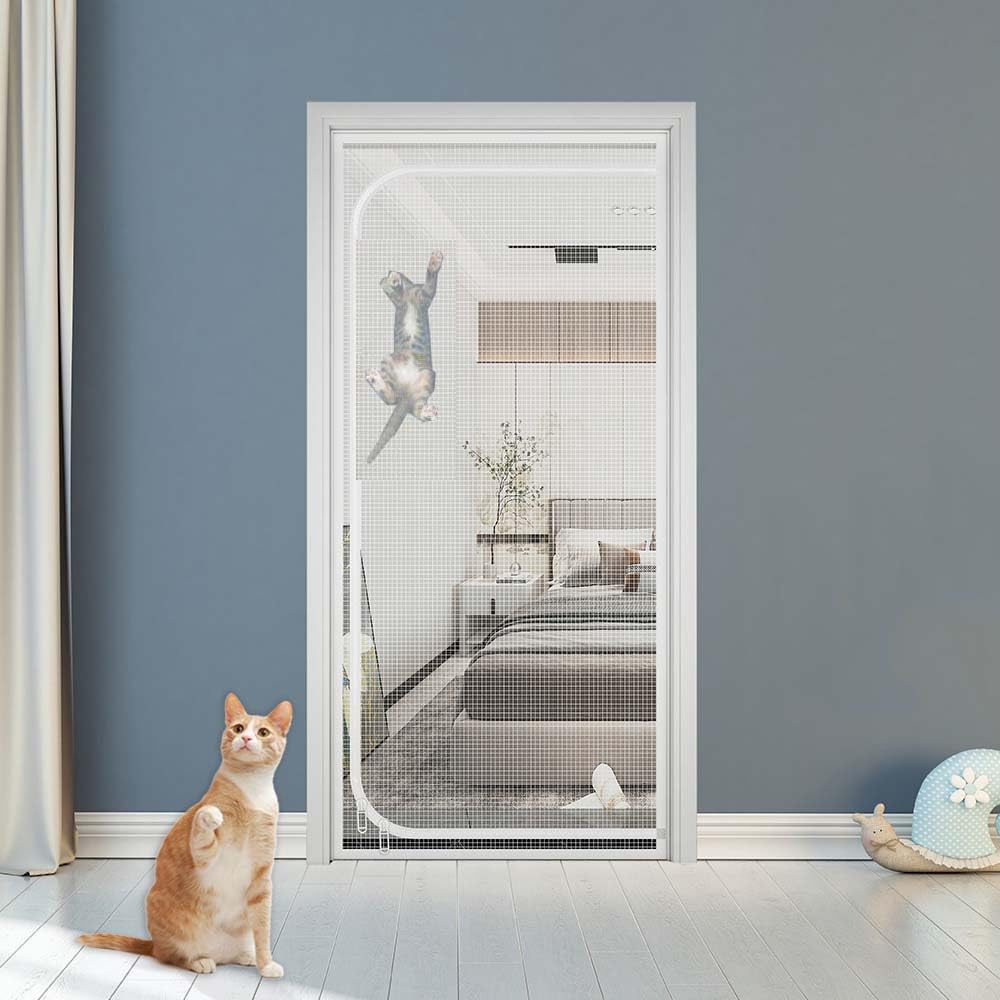 Puerta mosquitera para gatos, tamaños personalizados, resistente a prueba de mascotas, puerta mosquitera con cremallera para sala de estar, cocina, dormitorio, patio, evita que los perros y gatos se