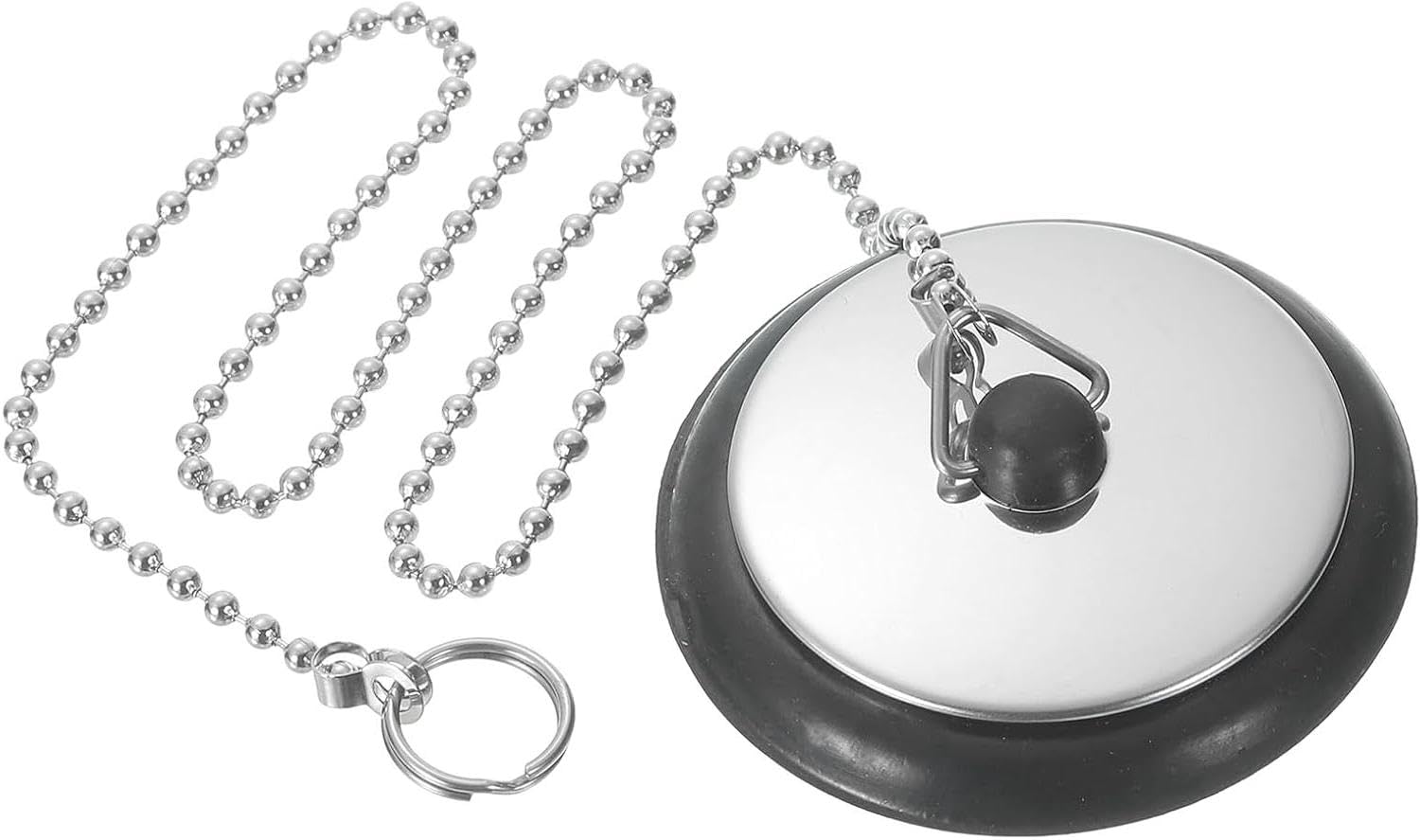 Vayfoni Black Universal Bath Plug With Stainless Steel Chain - Drain Stopper Replacement For Bathroom & Kitchen - Bath Plug & Chain Set (1.65In To 1.77In, 16.5In Chain Length)