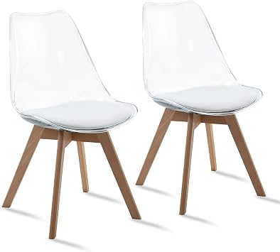 ANOUR Dining Chairs Set of 2, Modern Kitchen Clear Acrylic Accent Dinner Chairs with PU Leather Cushions Seat and Solid Beech Legs, Suitable for Living Room and Bedroom