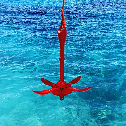 BeGrit Kayak Anchor 3.3 lb Small Boat Anchor Kit Red Folding Grapnel Anchor Carbon Steel for Canoe Jet Ski SUP anchor with 32.8 ft ø 6 mm Anchor Line Carrying Bag - Image 4