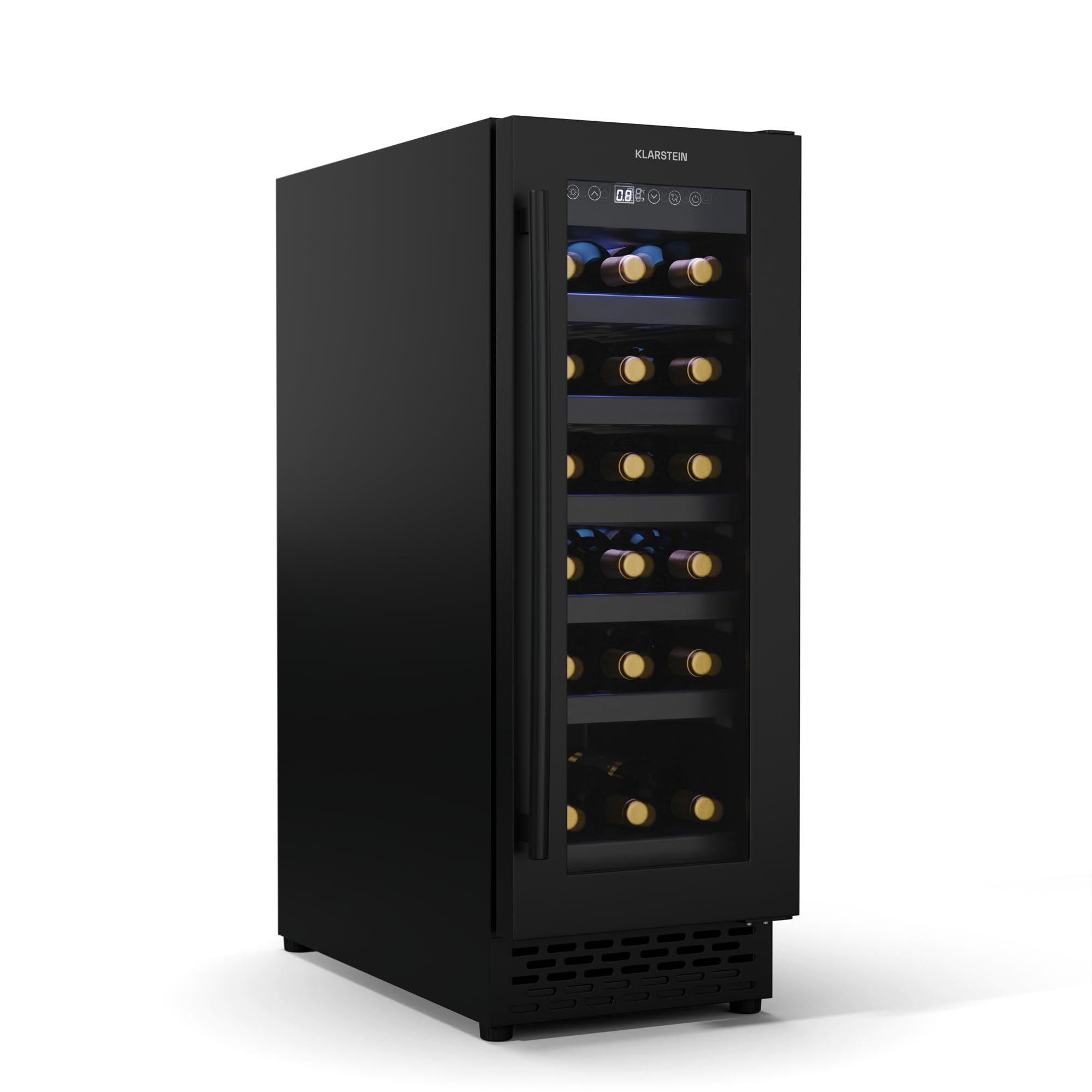 KLARSTEIN Vinovilla 18 Uno nevera empotrable para vino - 18 botellas, 1 zona, 5-18°C, LED táctil, silencioso 38 dB, negro mate, Iluminado, nevera empotrable para vino