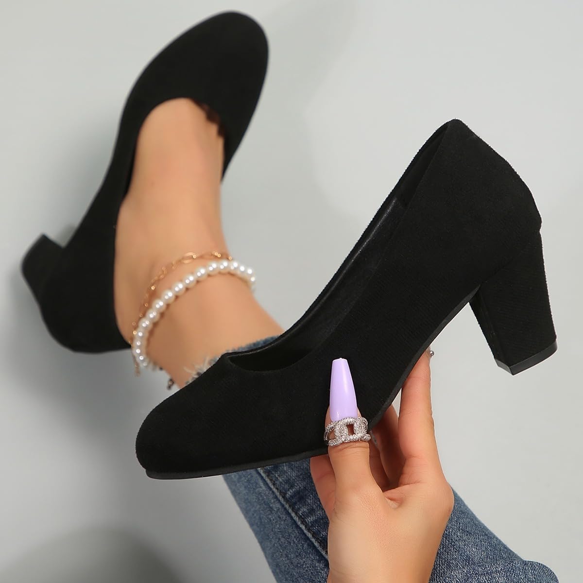 Tacones altos casuales con correa cruzada para mujer, tacones de bloque medio Mary Jane con correa al tobillo, zapatos de corte para mujer, zapatos de trabajo de apoyo cómodo, negro, 40 EU