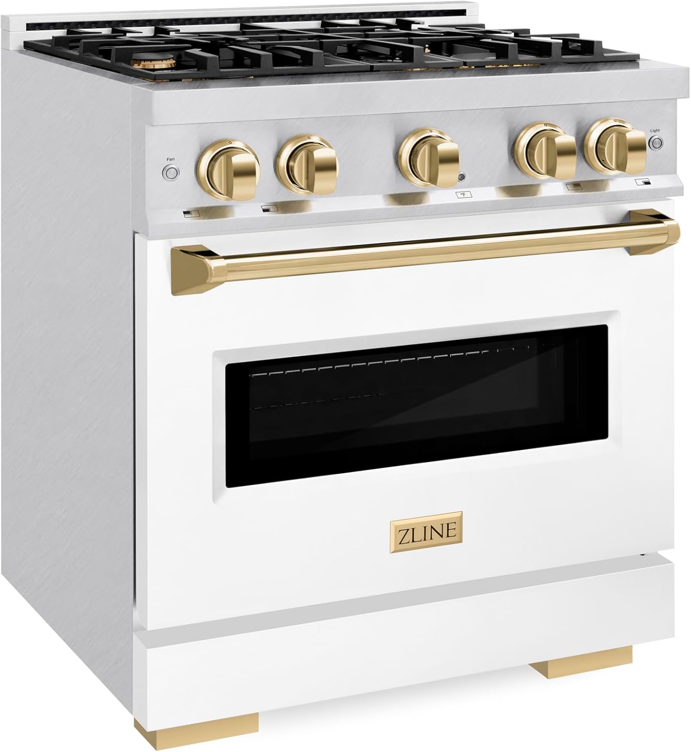 ZLINE Autograph 30 in. Classic Dual Fuel Satin Steel Range w/White & Gold Accents