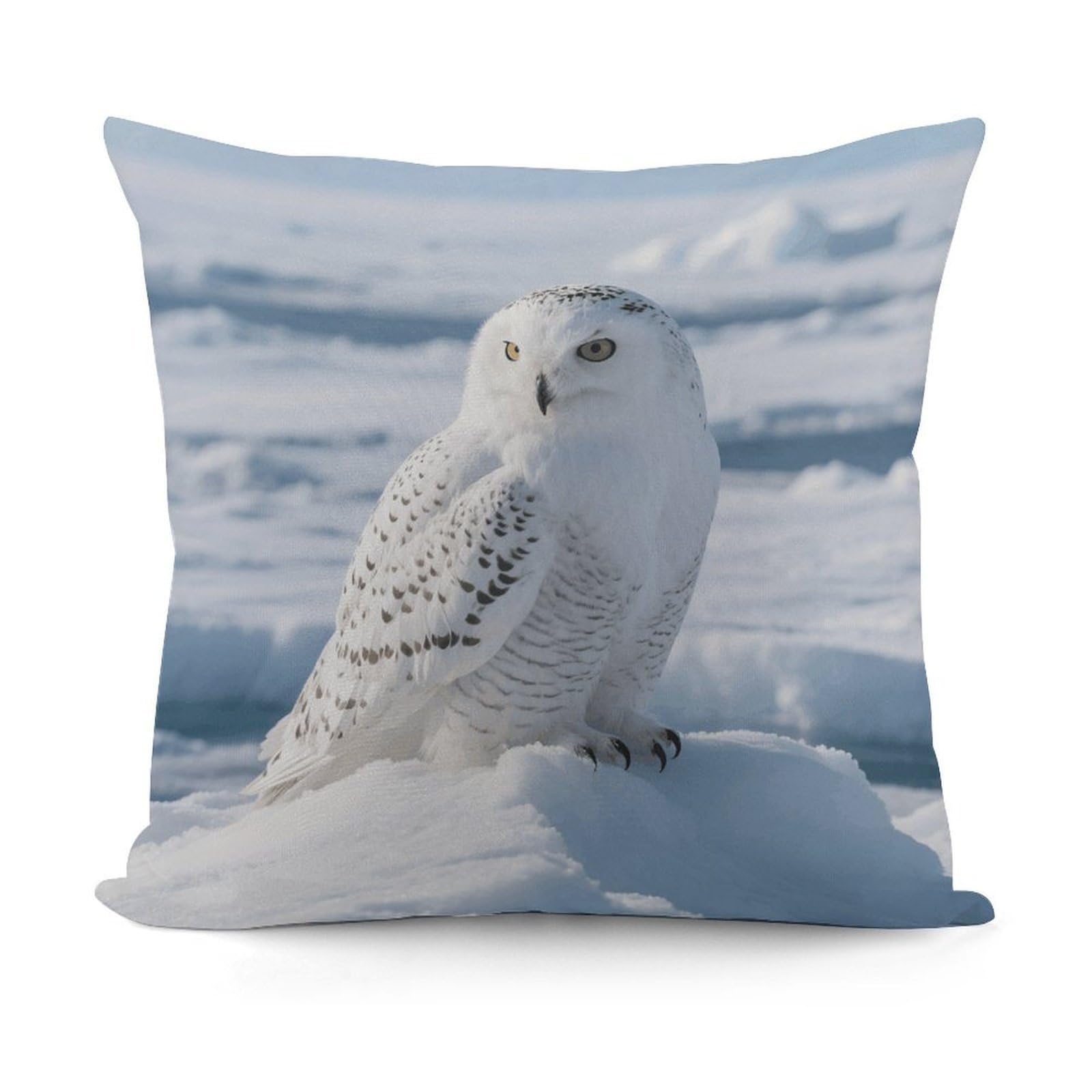 VstaDank Snowy Owl on The Ice Pillow Cover with Invisible Zipper Square Throw Pillowcase Plush Couch Sofa Pillow Case 18x18 Inch Decorative Throw Cushion Covers for Sofa Living Pillowcover