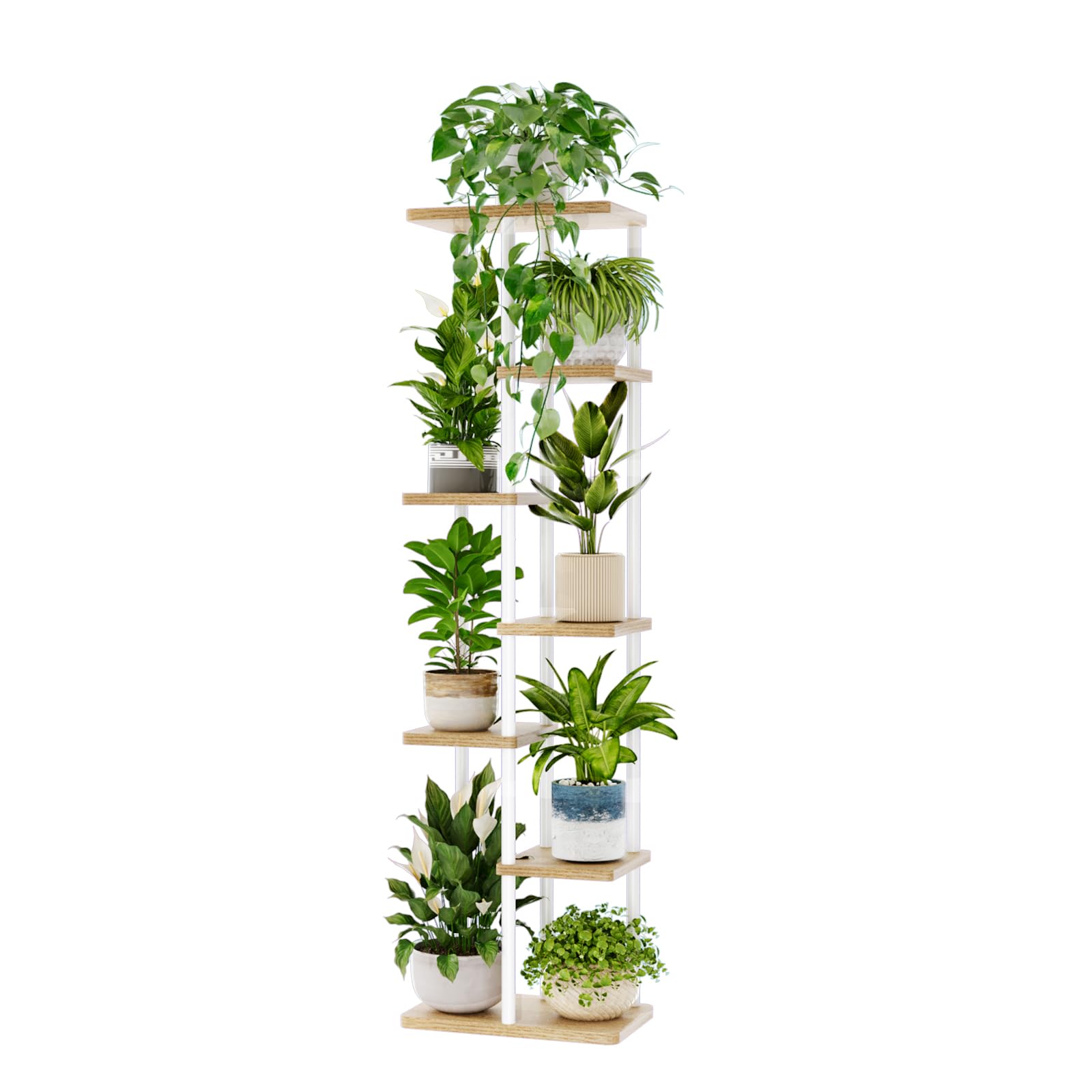 Bamworld Tall Plant Stand Indoor, 7 Tier Plant Shelf for Multiple Plants, Tiered Flower Pot Stands for Patio Garden Balcony Living Room Bedroom, White