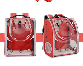 PSK PET MART Pet Travel Carrier Cat Backpack Pet Backpack 360 Degree Transparent Room Bag, Red
