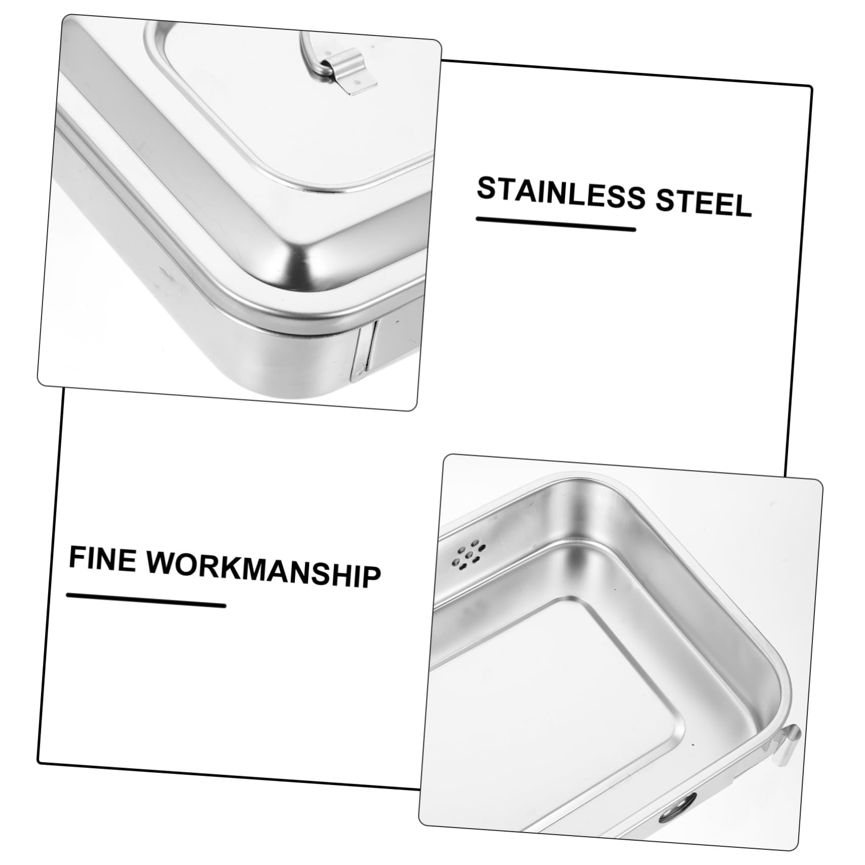 Scatola Sterilizzatore Quadrata in Acciaio Inox Argento Coperchio