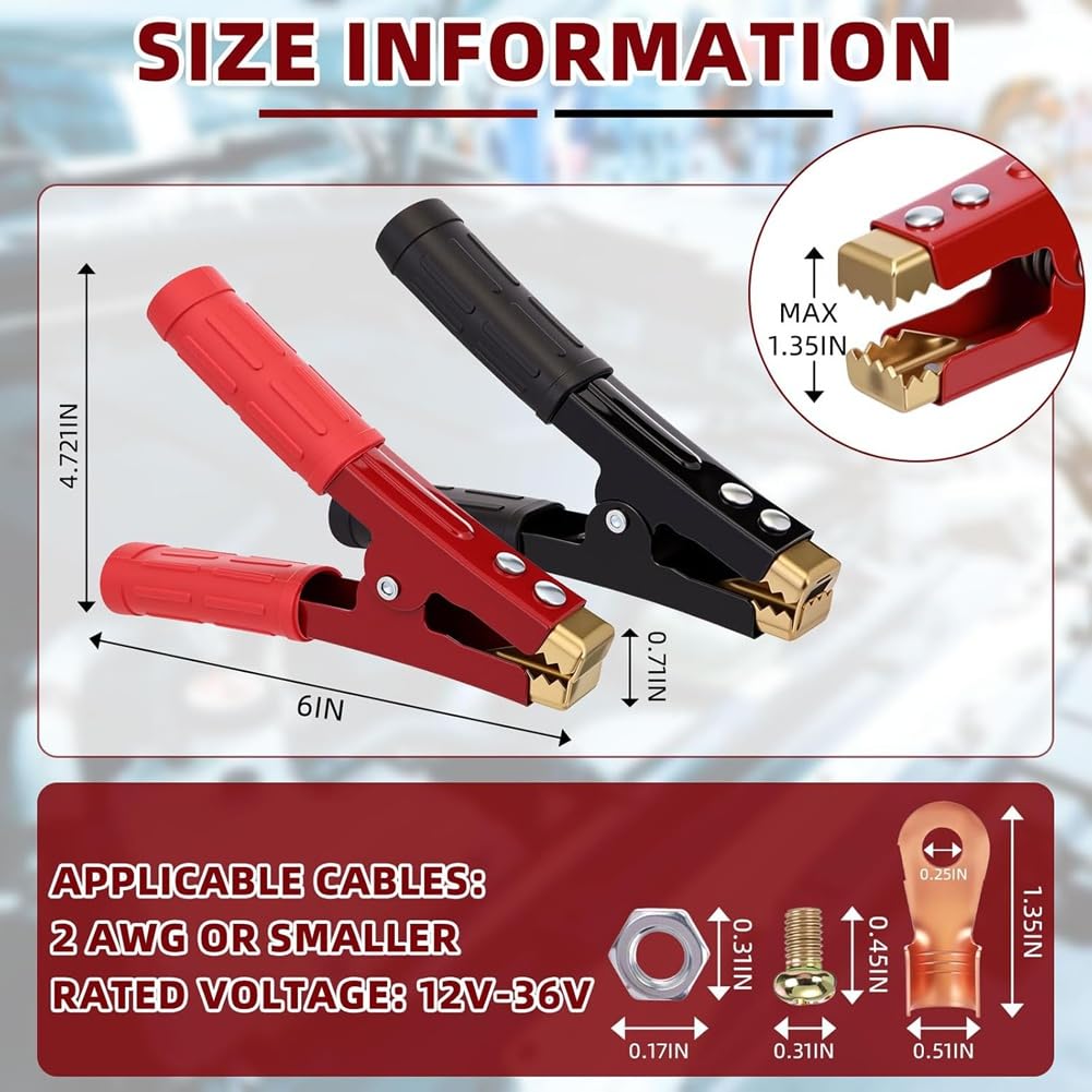 Clip di Cavi Jumper per Batteria 12 Pezzi 500-1000a con estremità Isolate per Cavi di Ogni Tipo e Barche
