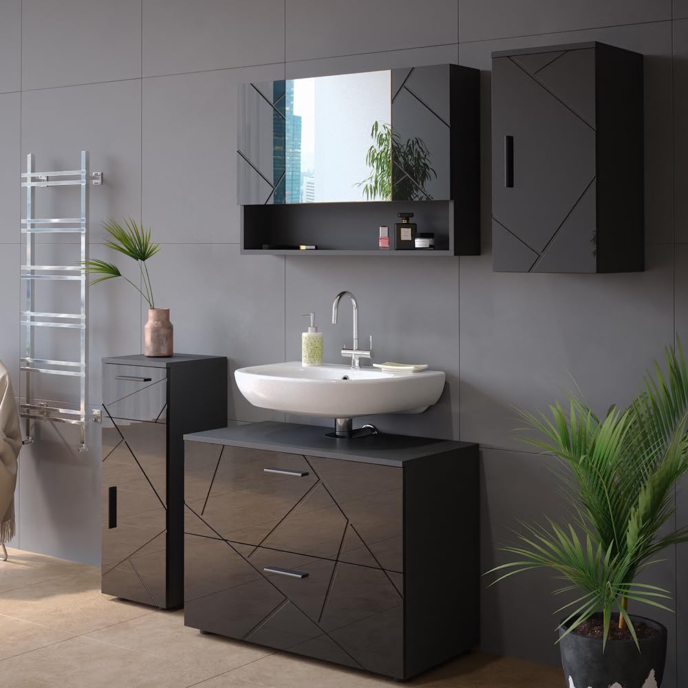 Vicco Armoire Murale Irma, Anthracite Haute Brillance, 30x59cm, adapté à la Fixation Murale et combinable avec d'autres Meubles Irma