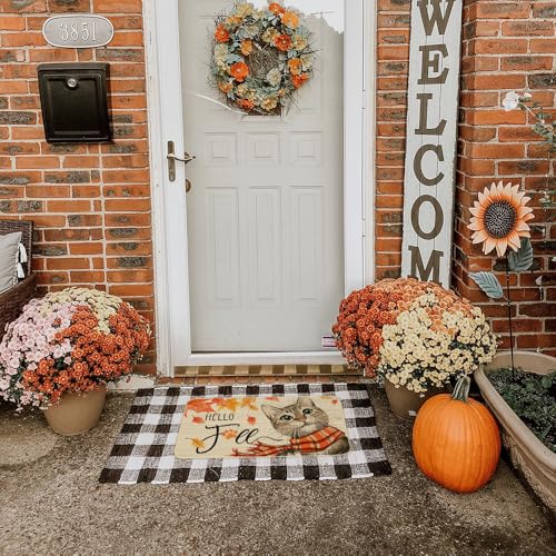 Crowned Beauty CM107 Hello Fall Door Mat Cat Doormat thumb #4