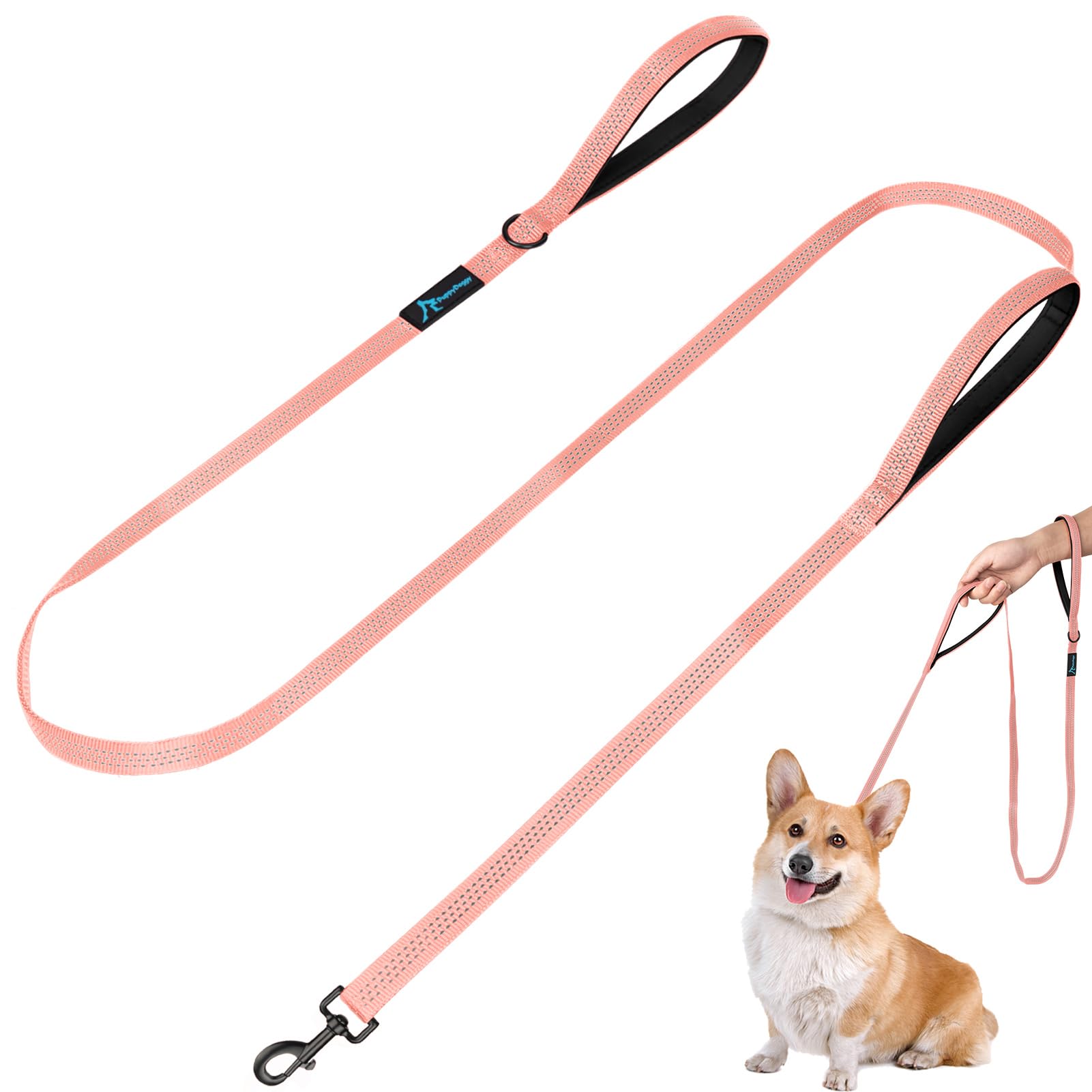 Guinzaglio per Piccola Media Cani 1,8m con 3 Cuciture Riflettenti, 2 Manici Imbottiti Traffico, Guinzaglio per Cani per Corsa, Camminata, Allenamento (1,8 m x 1,5 cm, Rosa 1 Confezione)