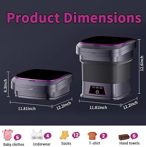 Miniatura 2 de Lavadora portátil, mini lavadora de 16 litros con cesta de secadora giratoria, 3 modos de lavado, diseño plegable compacto para apartamento,
