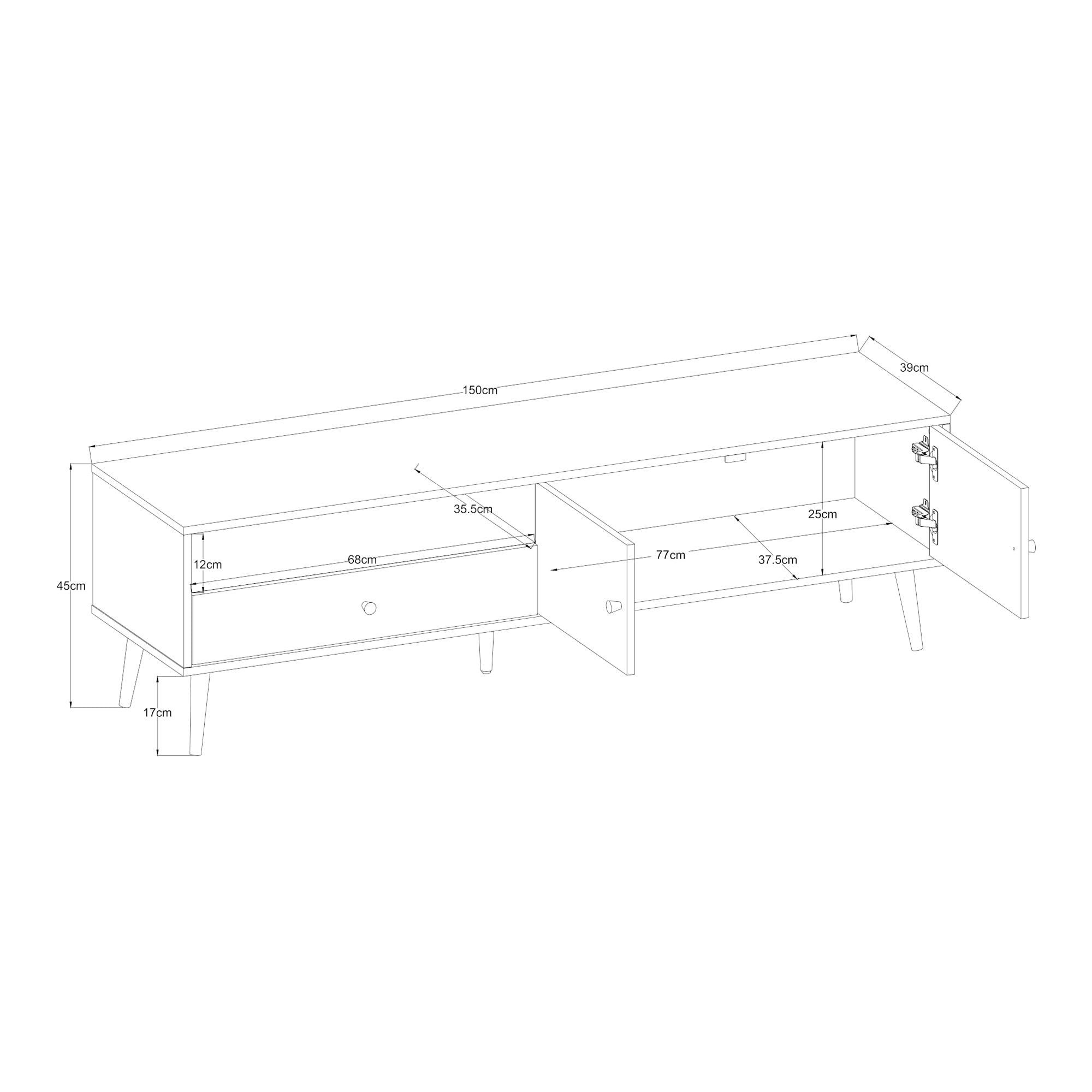 [en.casa] Mobile Porta TV con Cassetto Scomparto Aperto Vano Chiuso 2 Ante Mobile Basso di Archiviazione Stand Centro Multimediale per Soggiorno Salotto 150x39x45 cm - Grigio chiaro