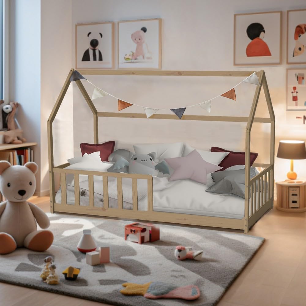 Weber Industries Cama cabaña Kiwi 90 x 190 + 1 somier + Barrera/Natural