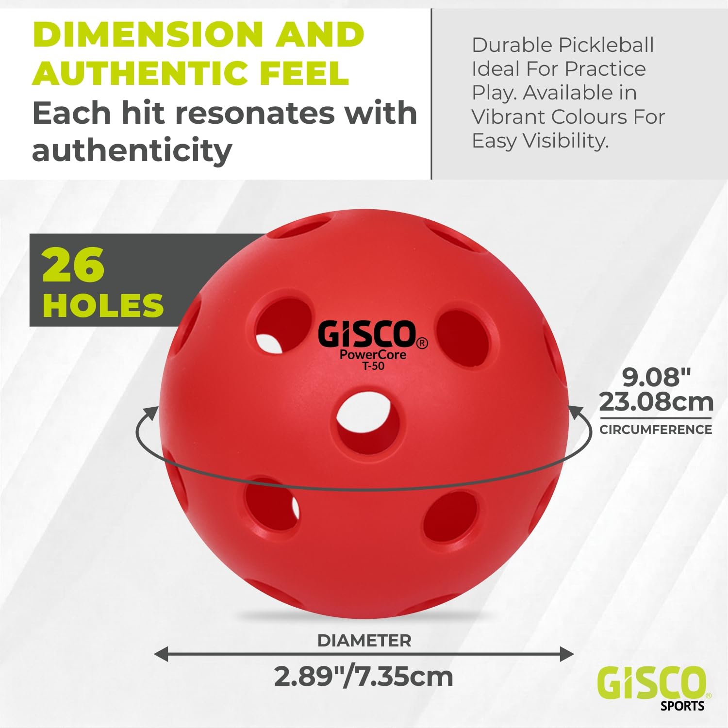 GISCO Pickleball Balls | Durable Pickleballs with 26 Holes | Outdoor & Indoor Training Balls for Kids & Adults | Long-Lasting Performance (Red, Set of 3) 2