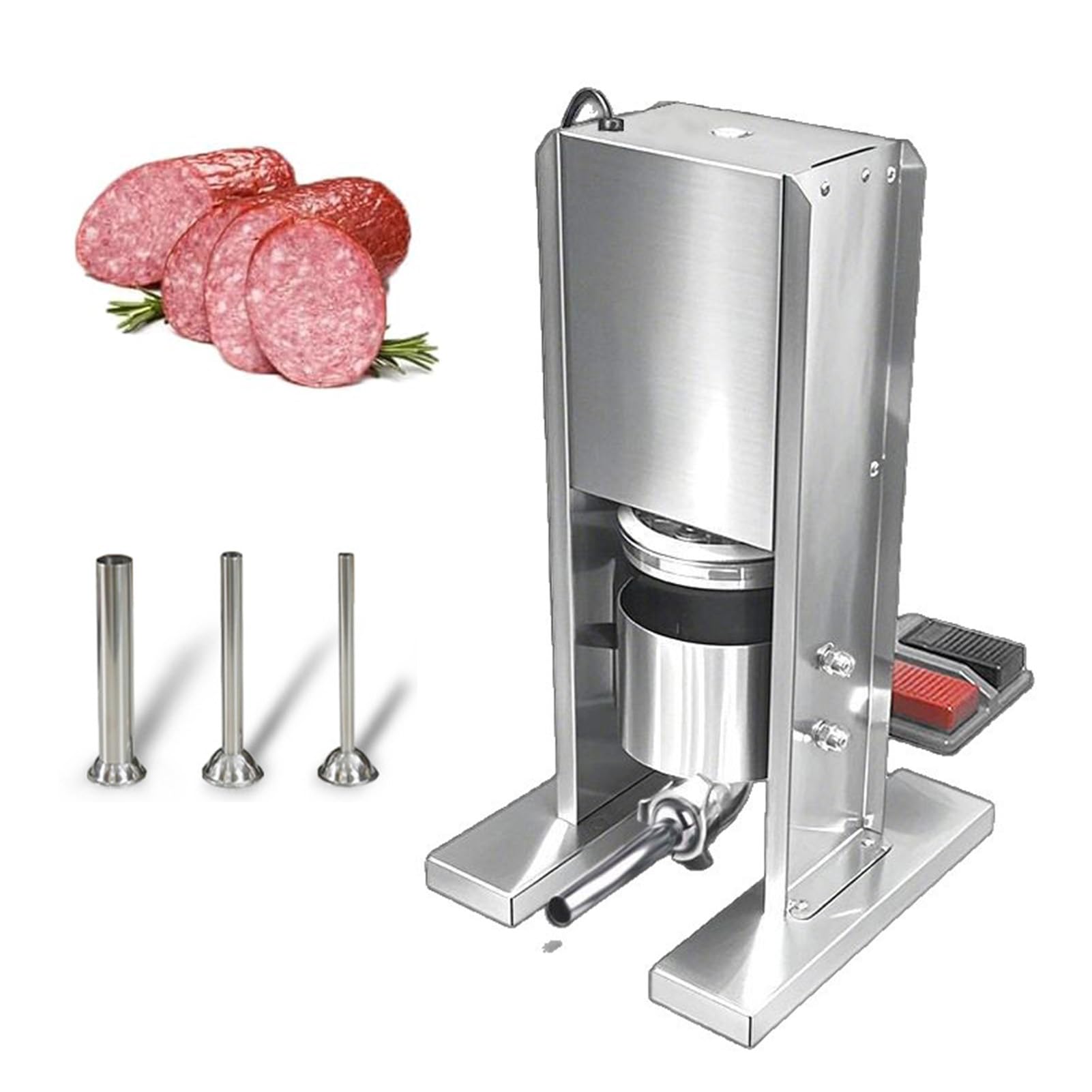 Embutidora De Chorizos, Electrica Maquina De Embutir Chorizos, Vertical Máquina para Embutidos De Acero Inoxidable, con 3 Tubos De Relleno, Capacidad De 3 l, Cubeta Extraíble