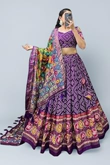 Womens' Wear Tussar Silk With Patola Printed Lehenga Choli Patola Print With Foil Work Chaniya Choli