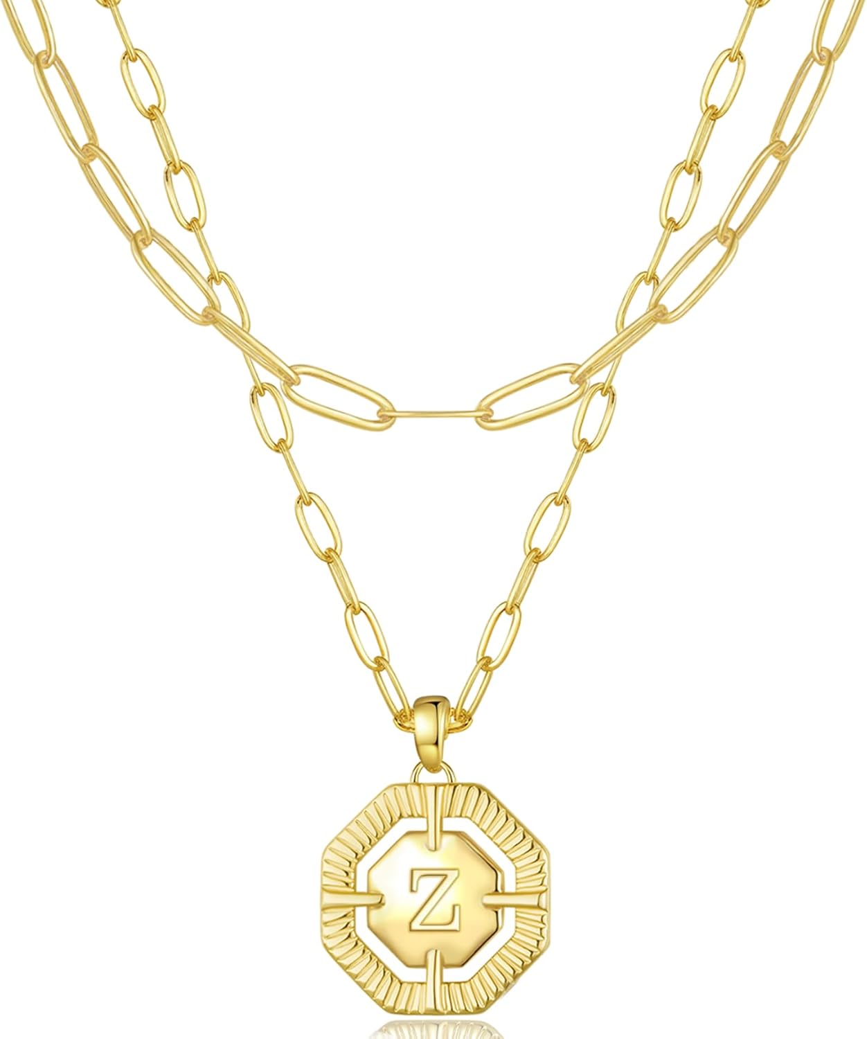 Layered Initial Necklaces for Women Dainty Paperclip Link Chain Choker Necklace 14K Gold Plated Octagon Letter Necklace Personalized Name Necklace Teen Gift Trendy Stuff Cute Jewelry Gifts