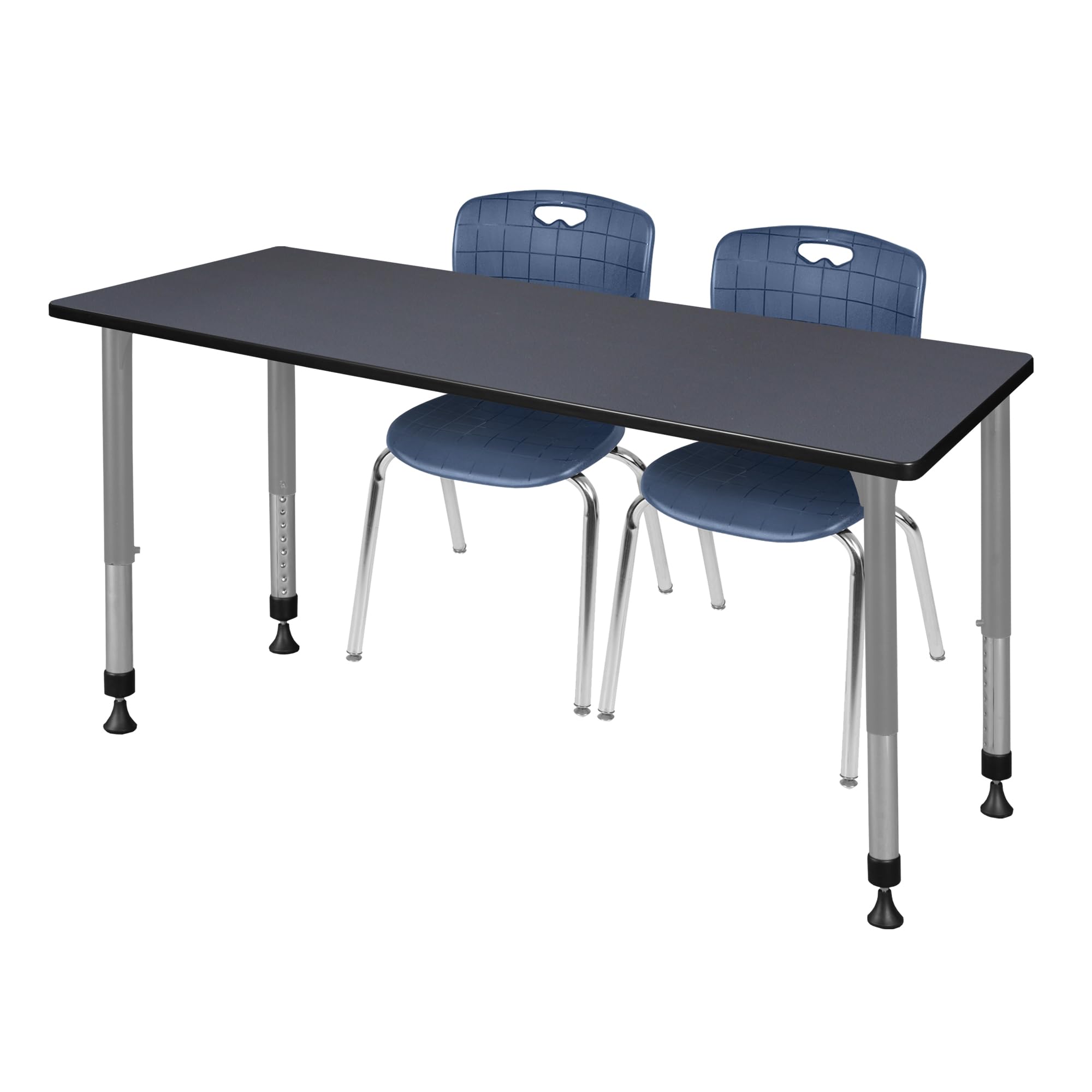 Romig Kee Classroom Activity Table & Chair Kit 4, 60 x 24, Chrome|Grey|Navy Blue