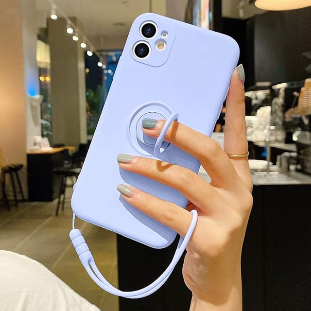 Pepmune for iPhone 11 Case Liquid Silicone with Ring Holder Kickstand Magnetic Car Mount Detachable Wrist Strap Shockproof Soft Protective Cover for iPhone 11-Purple