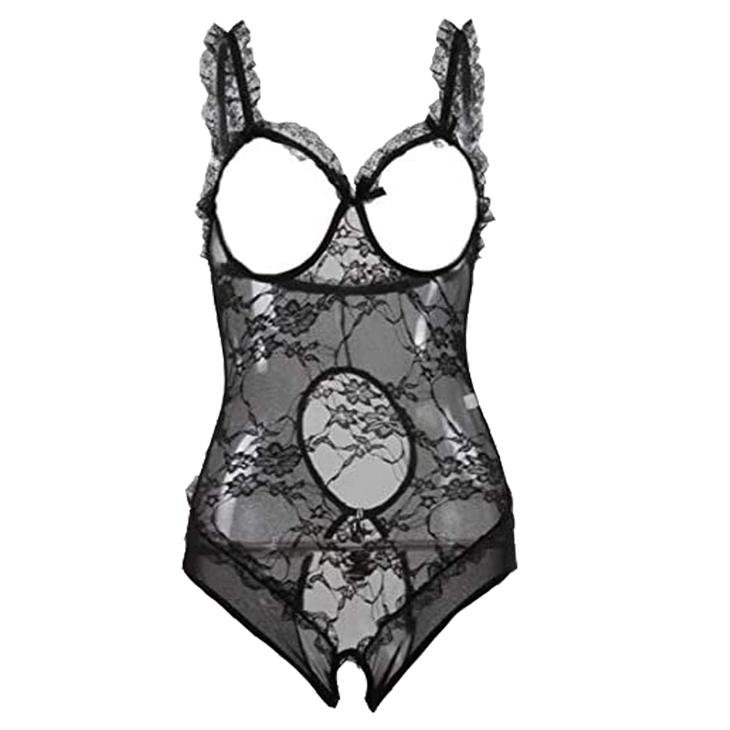 quijbroWomen's Open Cup Sexy Lingerie Pajama One-Piece Sling Underwear Bodysuit Teddy Negligee Babydoll Bustiers Corset L Black