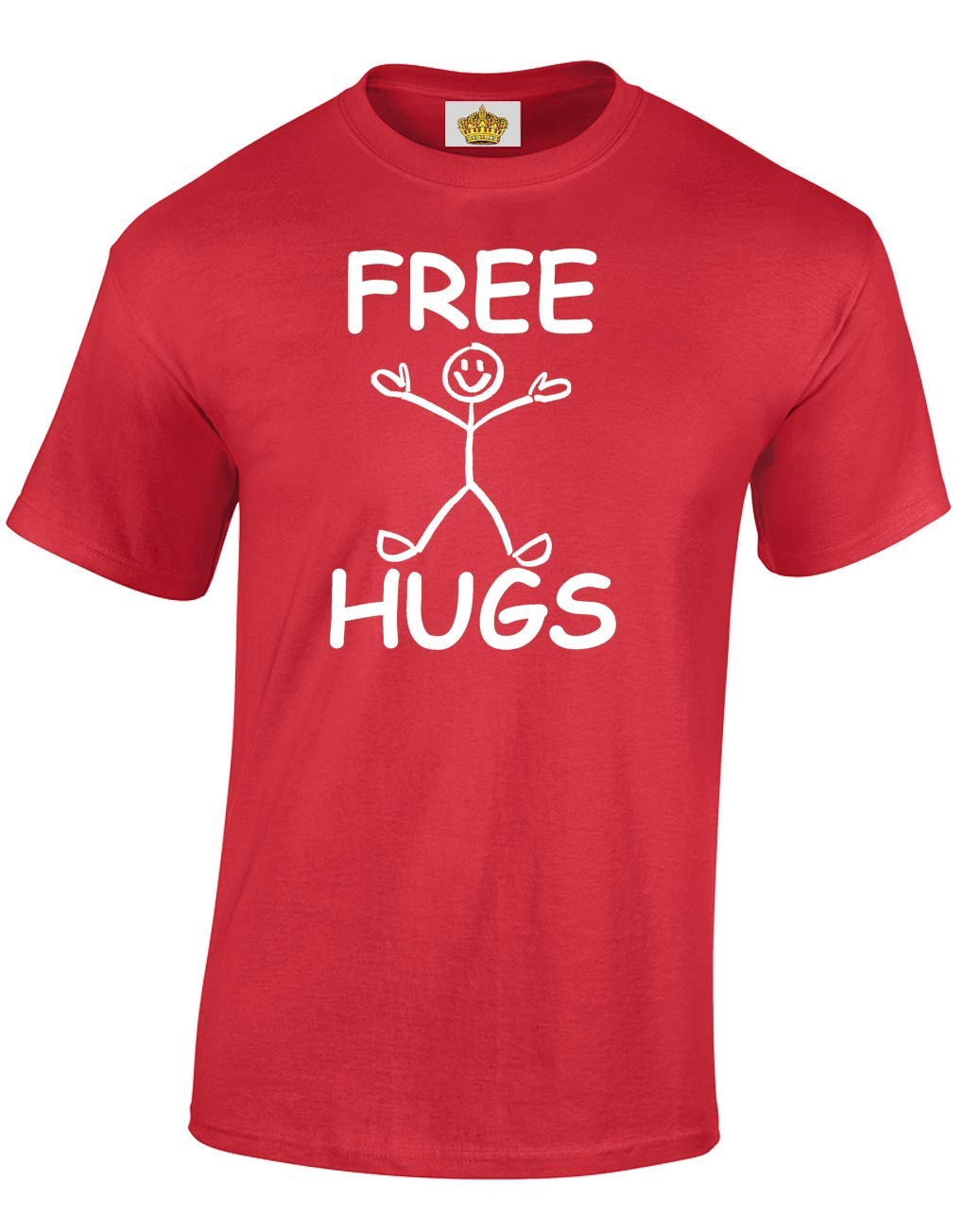 Crown Designs Men's Red Free Hugs Funny Gift For & Teenagers T-Shirts Tops (Red/Xx-Large)