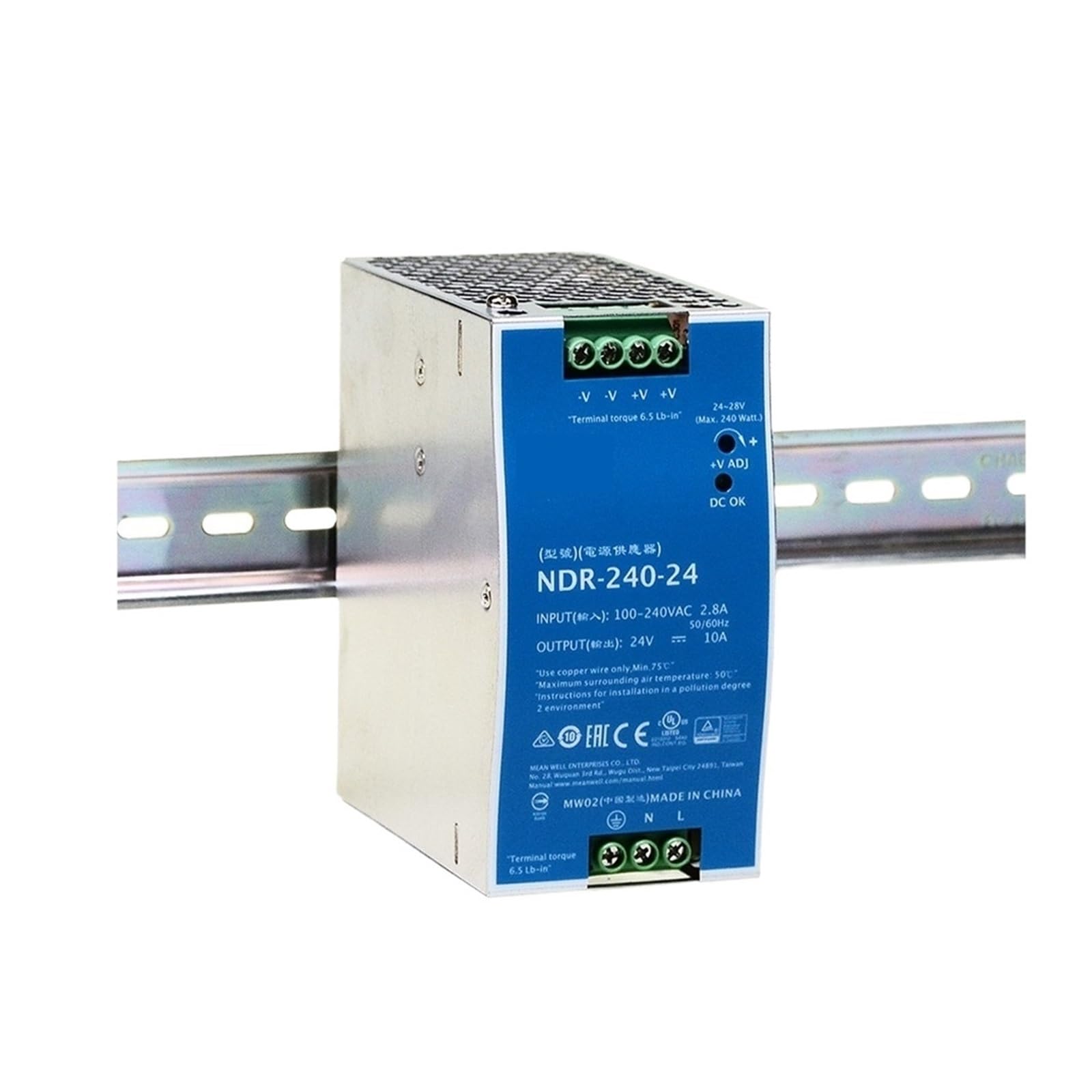 JNURGWLYH Rail 240W Single Output Switching Power Supply 24V10A 48V5A NDR-240-24 NDR-240-48(NDR-240-24)