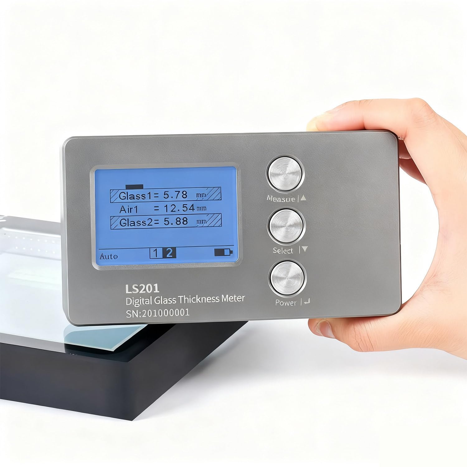 Medidor digital de espesor de vidrio, herramienta de medición portátil para vidrio hasta 70 mm y 45 mm de entrehierro, con precisión de 0,1 mm para vidrio de pared gruesa, laminado y aislante