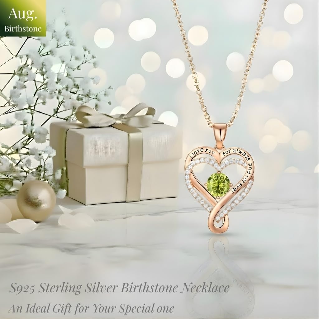 Birthstone Infinity Heart Necklace for Women, S925 Sterling Silver Rose Gold Pendant, Jewelry Gift for Wife, Girlfriend, Mom, Daughter, Anniversary Birthday Valentine’s Day - Image 3