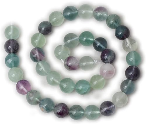 Miniatura 2 de 35 cuentas redondas sueltas de fluorita colorida natural de 0.394 pulgadas (0.394 in) para hacer joyas y manualidades, 1 cuerda de 15 pulgadas