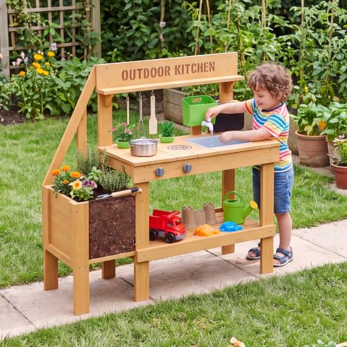 Image of PETKABOO Wooden Mud Kitchen for Kids Outdoor, Water Play Kitchen Set