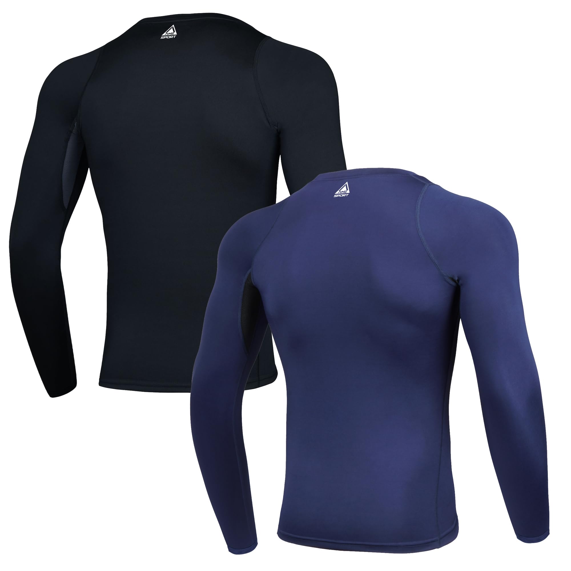 AMZSPORT 2 Pezzi Maglia Compressione Uomo Maglietta Termica Manica Lunga Maglie Sportiva Shirts Traspirante da Asciugatura Rapida Camicia Fitness Palestra