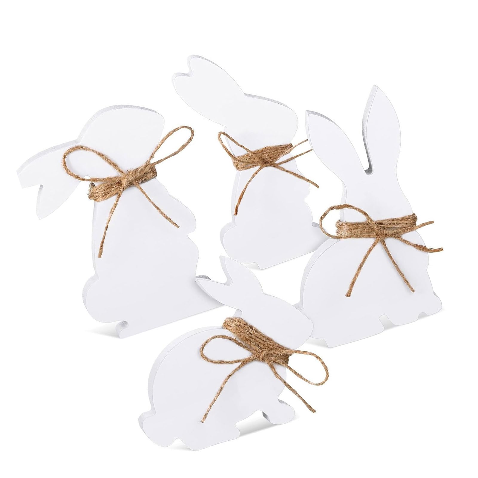 YWLUUOO 4Pieces Bunnies Shape Wood Sign Rabbits Figurine Wood Table Ornament Tiered Tray Decoration for Farmhouses Wedding Indoor Spring Decorations