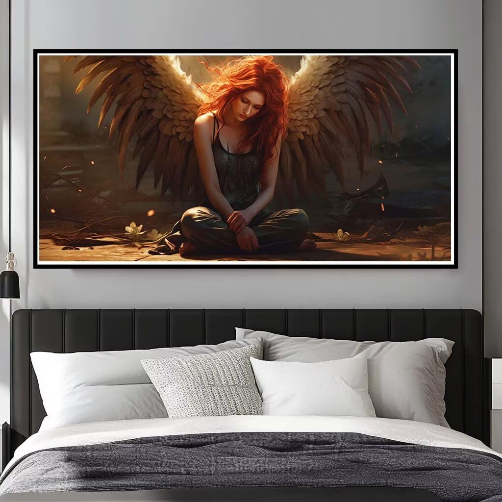 Wangllpgy Round Diamond Diamond Painting Kits For Adults Large, 5D Diy Angel Diamond Art Kits Adults Large Dimond Art Gothic Crystal Cross Stitch Rhinestone Embroidery Kit Gem Arts Crafts 180X90cm/70.9X35.4 Inch (Wl535)