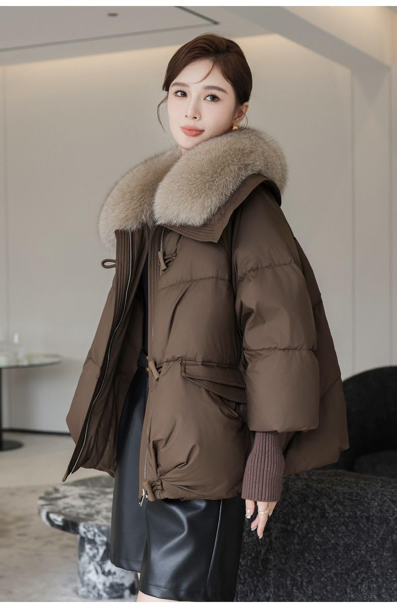 Donna Inverno Grande Collare Peloso Ispessito Piumino Corto Ispessito Parka Maniche a Maglia Sciarpa Cappotto Vento Neve Giacca Invernale Caldo Imbottito