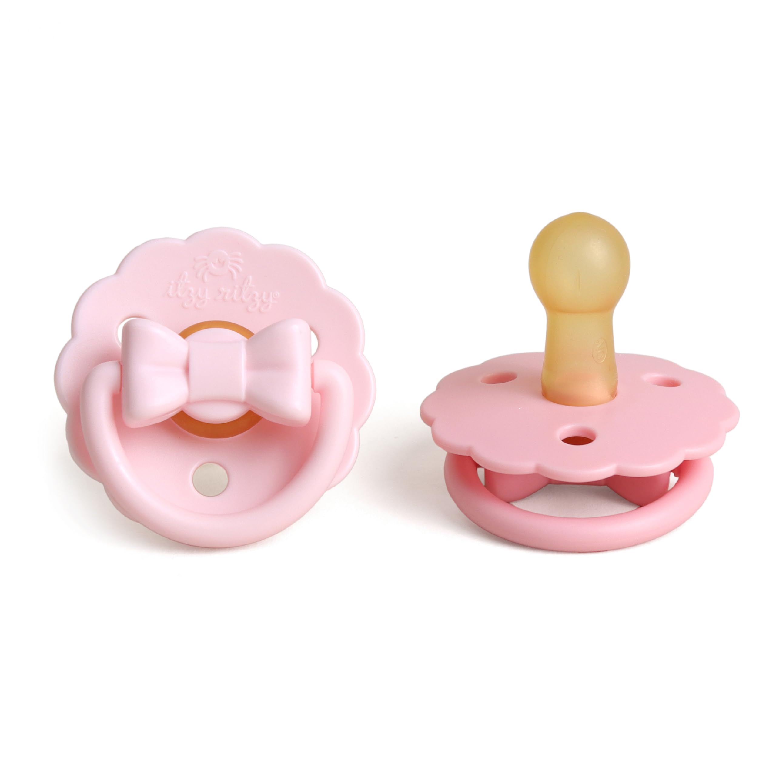 Itzy Ritzy Natural Rubber Pacifiers – Baby Pacifiers with Cherry-Shaped Nipple & Large Air Holes for Added Safety - Set of 2 Binkies in Light & Dark