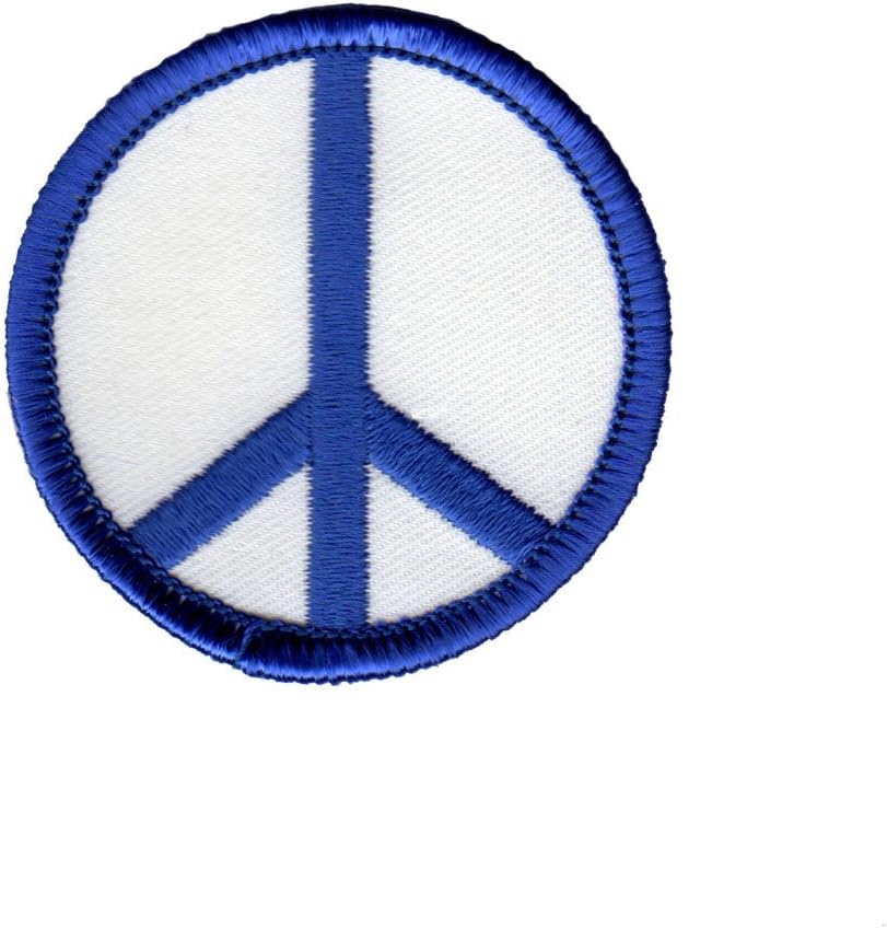 Peace Sign Blue on White Patch Hippie Groovy Symbol Embroidered Iron On Applique