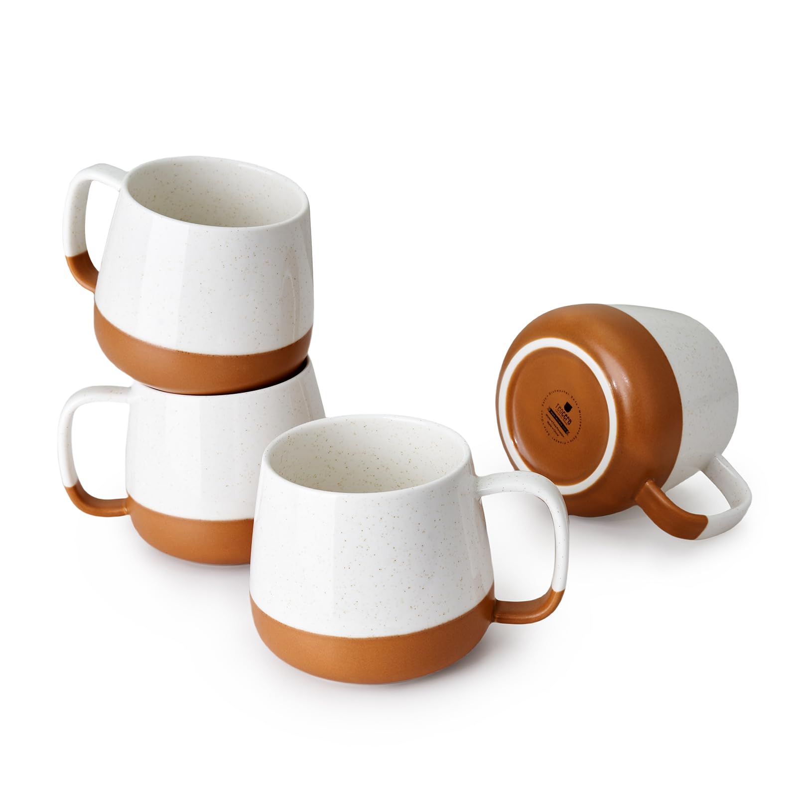 Teocera Ceramic Coffee Mug Set of 4-12 oz Coffee Mugs with Large Handles for Hot or Cold Drinks Like Latte, Cocoa, Tea or Juice - Smooth Ceramic, Dishwasher Safe, Beige