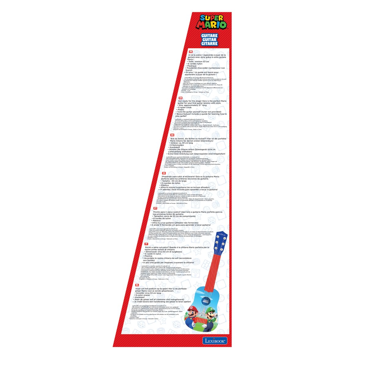 Lexibook Nintendo Mario Luigi My First Guitar, 6 Strun Nylonowych, 53 cm, Przewodnik w Zestawie, Niebieski, Czerwony, K200NI