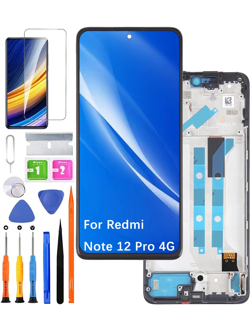 Display di Ricambio per Xiaomi Redmi Note 12 Pro 4G LCD Schermo TFT, 2209116AG 2209116AG Display Schermo Touch Digitizer Assembly Kit di Riparazione (Nero con Cornice)