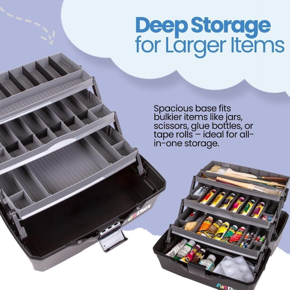 ArtBin 3-Tray Art Supply Box Versatile Organizer for Brushes, Paints, Stamps, and More - Durable Hard Plastic, Secure Closure, Portable with Top Trays and Dividers - Image 5