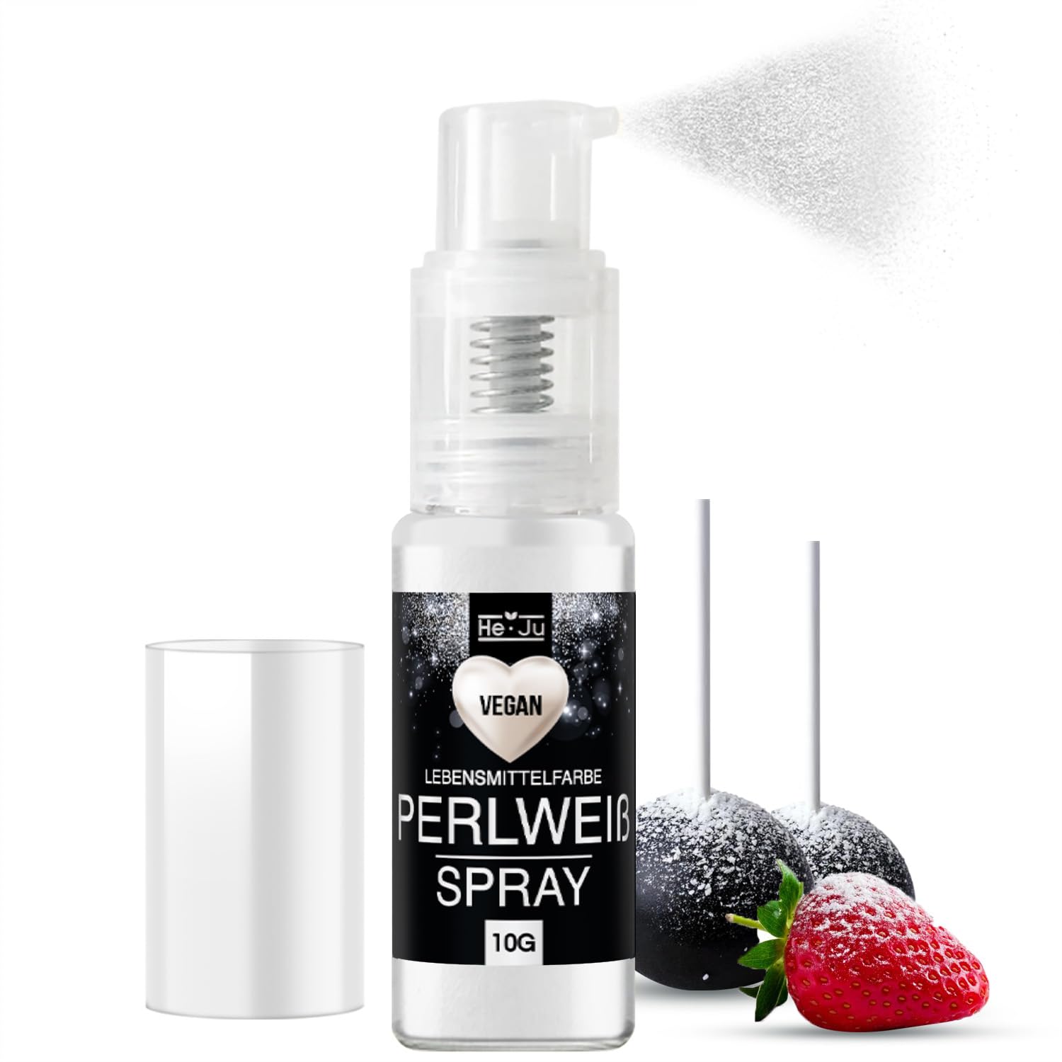 He-Ju Essbares Glitzer Spray Weiß 10g, Perlweiß Glitzerpulver essbar vegan und E171 frei, essbarer Glitzer für Getränke & Lebensmittel
