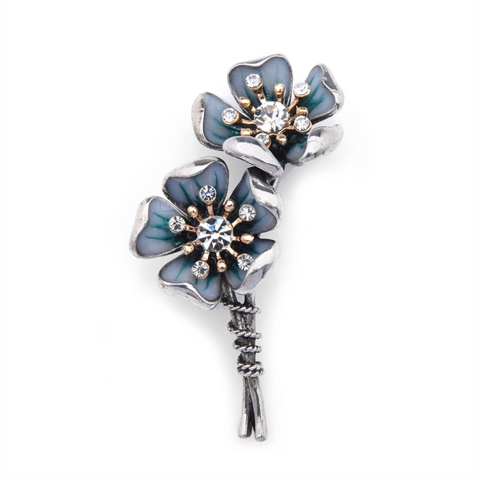 broche, Accesorios de moda for mujer, broche flor ciruelo con diamantes imitación azules, fiesta, en forma