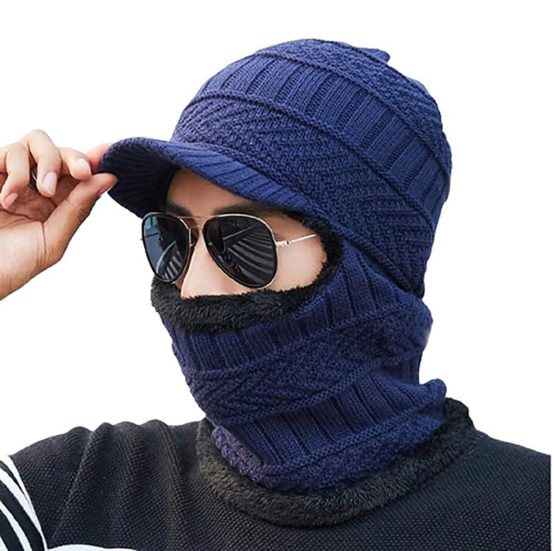Fleece Windproof Multi Functional Winter Face Mask, Balaclava, Neck Warmer, Cap and Bandana (Navy Blue)-image-18
