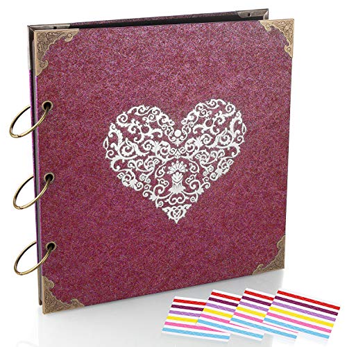 Authentic Crazy Deals ADVcer Photo Album and DIY Scrapbook, 10x10 inch 50 Pages Double Sided, Vintage Hardcover Three-Ring Binder Picture Booth Albums with 6 Colors 408pcs Self Adhesive Photos Corners for Memory Keep (Red)