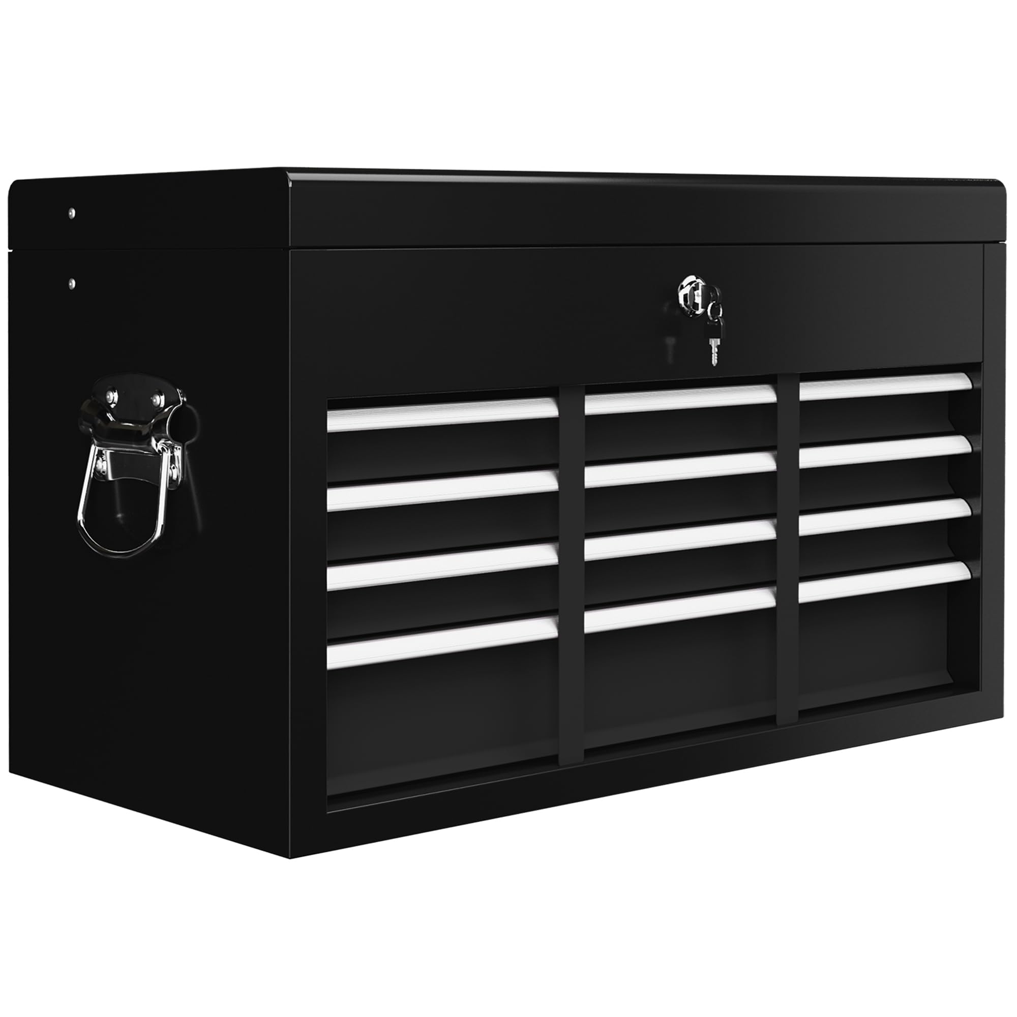 HOMCOM Cassetta Porta Attrezzi a 6 Cassetti con Serratura, Cassettiera per Attrezzi in Acciaio con Guide a Sfera e 2 Maniglie, 60x26x34 cm, Nero