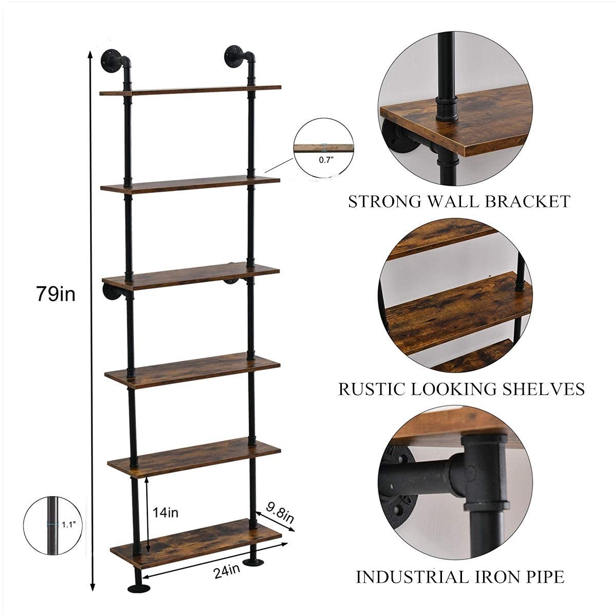 Buy Industrial Pipe Shelf Rustic Wood Wall Shelf Ladder Bookshelf Wall